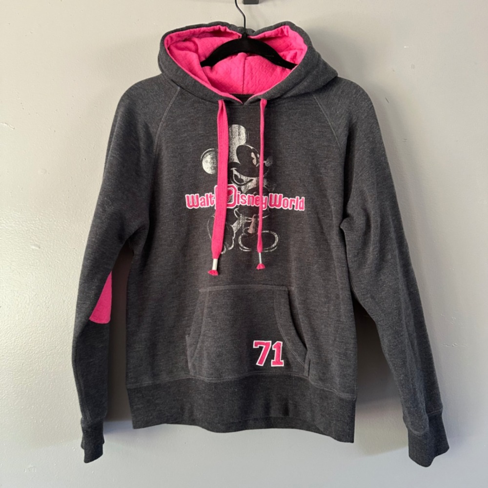 Disney Parks Disneyworld Mickey Mouse‎ Grey and Pink Pullover Hoodie